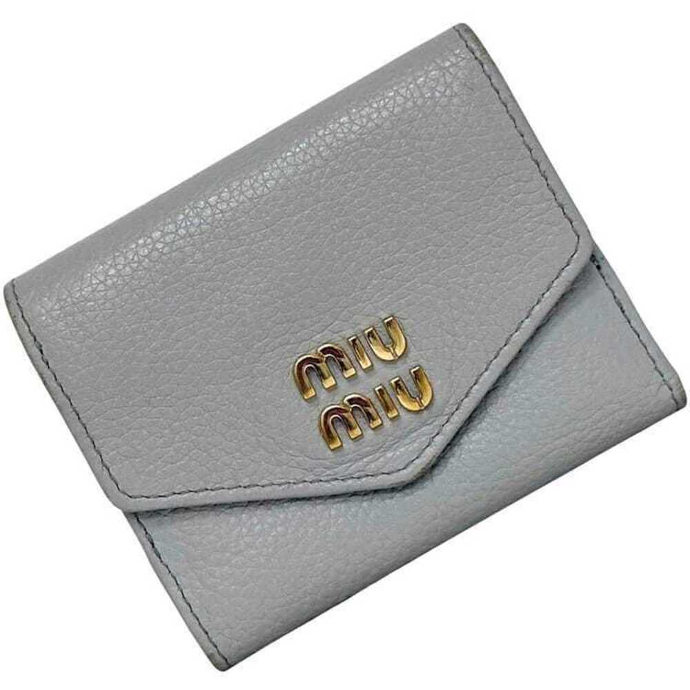 Miu Miu Snap Closure Compact Folding Charcoal Leather Trifold Wallet Gold Black